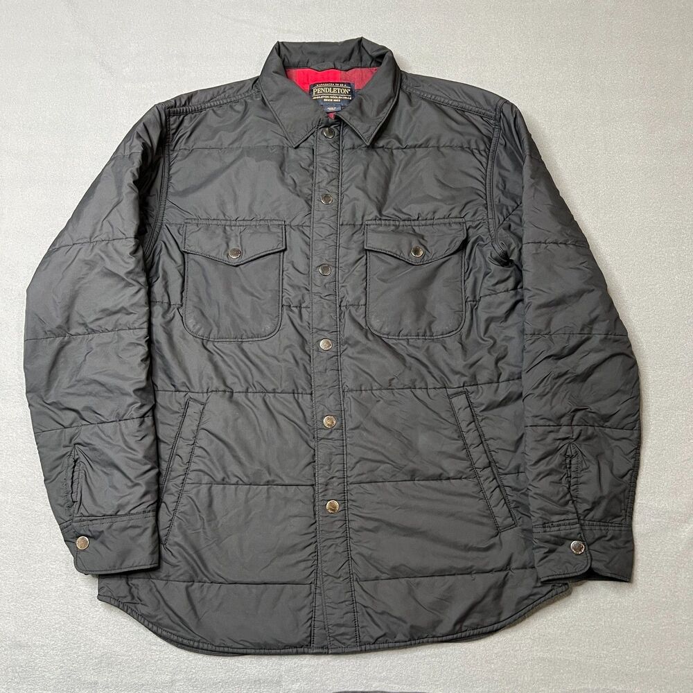 Pendleton Quilted Shirt Jacket Men's Medium Black Lightweight Outdoor Snap Front